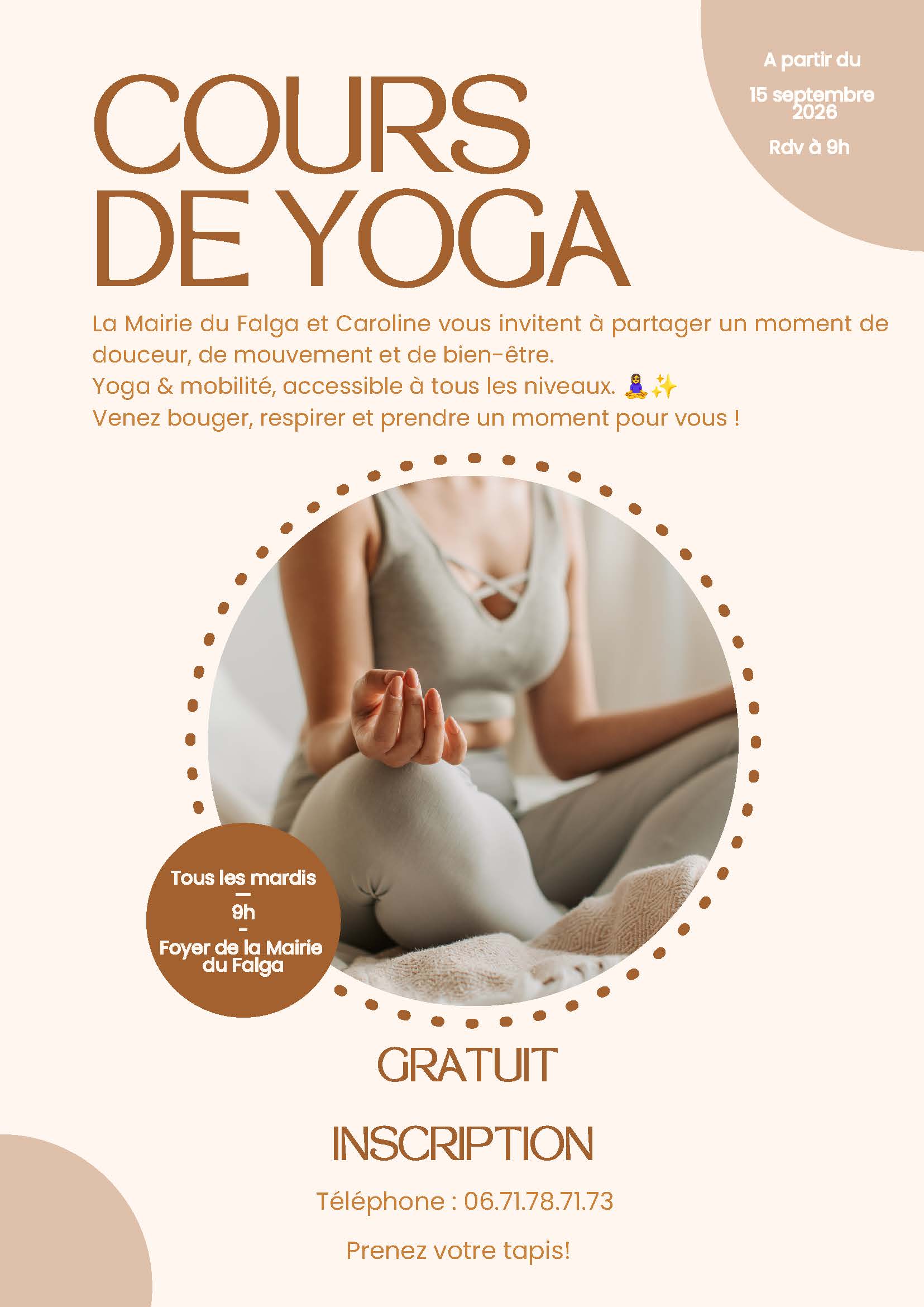Cours de Yoga au Falga!